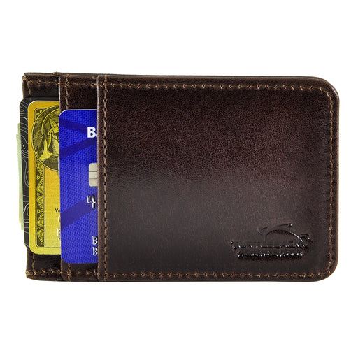 Front Pocket Wallet ID Window Minimalist Slim Card Holder with RFID Blocking Thin Genuine Leather